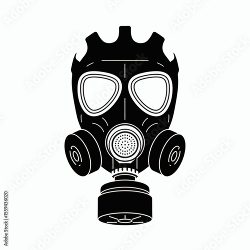 Black silhouette of a gas mask with white details on a white background