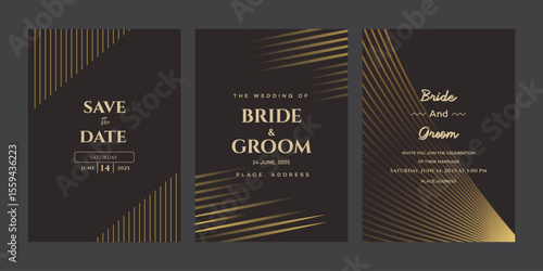 Elegant Gold Wedding Invitation Set Save The Date, Bride Groom
