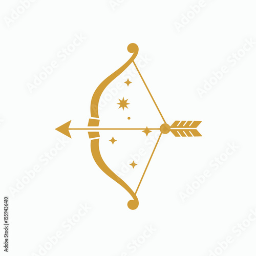 Stylized golden bow and arrow with stars representing the Sagittarius zodiac sign