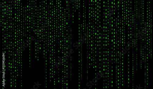 Seamless loop of glowing green binary code characters streaming down a dark, abstract background, ideal for technology, programming, and cybersecurity concepts.