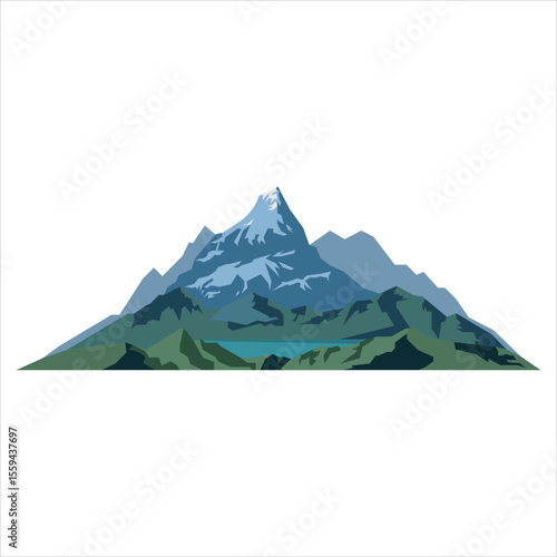Mountain icon with forest and river view for landscape design