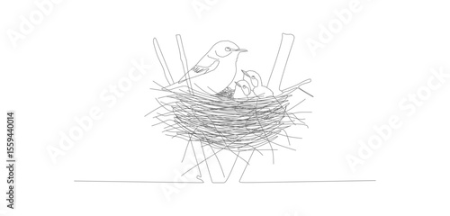 continuous line vector design of bird in cage