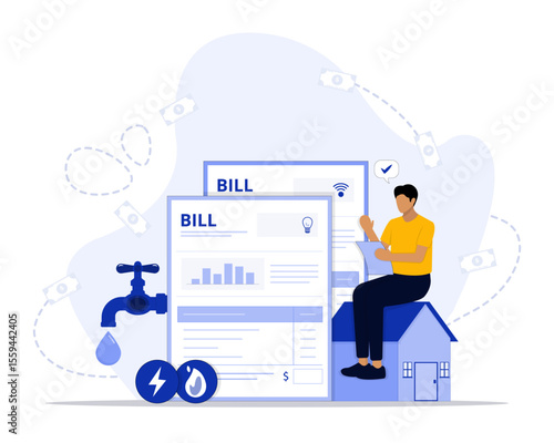 Utility bills concept illustration. Suitable for landing page, ui, web, App intro card, editorial, flyer, and banner.