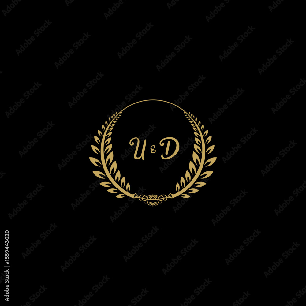 Fototapeta premium UD beautiful feminine and elegant wedding monogram initial logo with circle floral gold