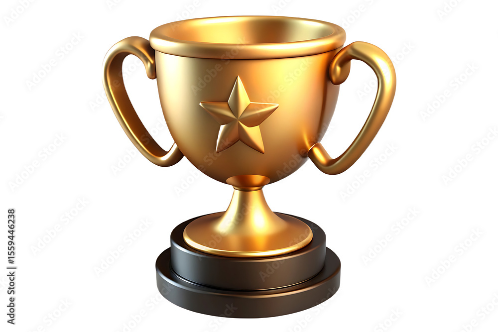 3D Golden Trophy with Star - Award Cup with Black Base and Handles 3D Golden Trophy with Star - Award Cup with Black Base and Handles
