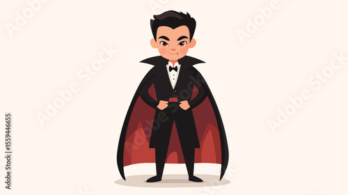 Boy Dressing Dracula Costume for Halloween - Spooky Kids Halloween Costume Concept