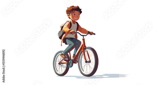 Cheerful boy riding a bicycle-cartoon character isolated on white background