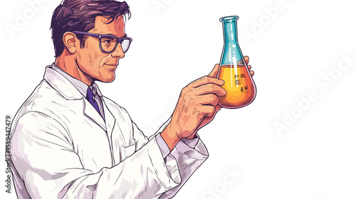 Profesional Chemist Holding Beaker on White Background