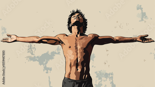 Man with Outstretched Arms Drawing - Powerful Pose Illustration for Graphic Design Projects