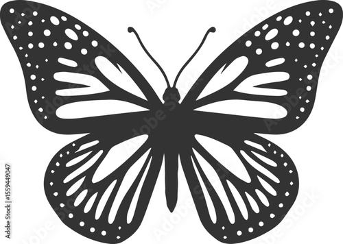 Sticker Vector cute insect silhouette of a monarch butterfly black drawing