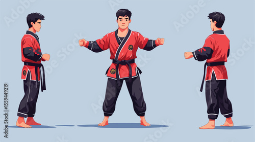 Dynamic Taekwondo Athlete Character Vector Illustration
