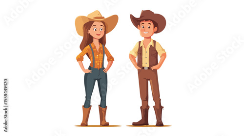 Young Farmer Couple in Vector Cartoon Illustration