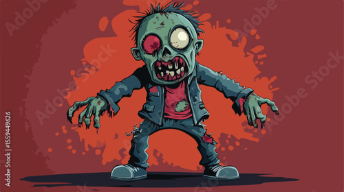 Scary Zombie Character in Flat Vector Illustration