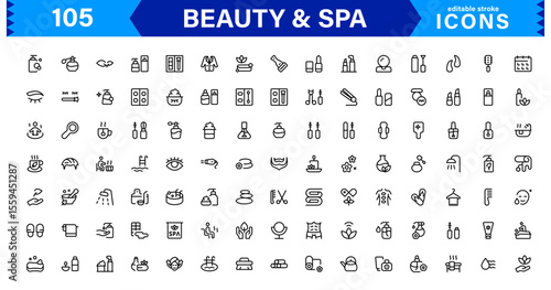 Beauty and Spa Icon Set Representing Wellness, Facial, Skin Care, Relaxation, and Beauty Treatments in a Clean, Professional, Minimalist Vector Design