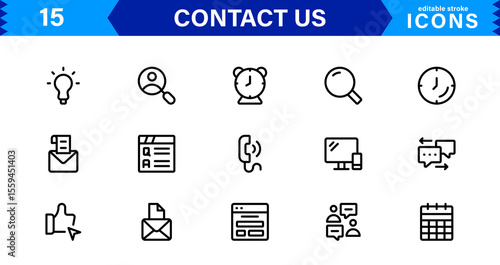 Essential Contact Us Vector Icons for UI UX Design Featuring Email, Phone, Chat, Location, and Customer Service Symbols in Clean Style