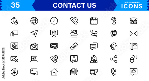 Essential Contact Us Vector Icons for UI UX Design Featuring Email, Phone, Chat, Location, and Customer Service Symbols in Clean Style