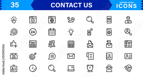 Essential Contact Us Vector Icons for UI UX Design Featuring Email, Phone, Chat, Location, and Customer Service Symbols in Clean Style