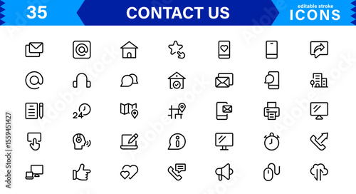 Essential Contact Us Vector Icons for UI UX Design Featuring Email, Phone, Chat, Location, and Customer Service Symbols in Clean Style