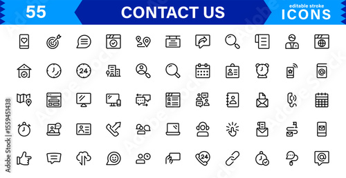 Essential Contact Us Vector Icons for UI UX Design Featuring Email, Phone, Chat, Location, and Customer Service Symbols in Clean Style
