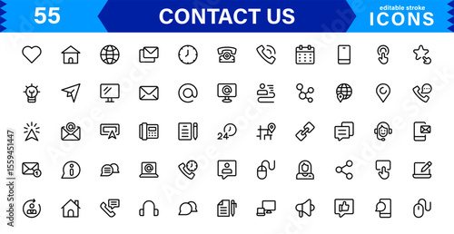 Essential Contact Us Vector Icons for UI UX Design Featuring Email, Phone, Chat, Location, and Customer Service Symbols in Clean Style