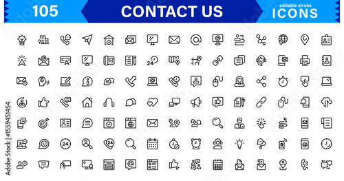 Essential Contact Us Vector Icons for UI UX Design Featuring Email, Phone, Chat, Location, and Customer Service Symbols in Clean Style