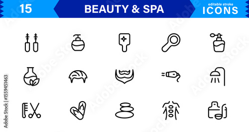 Beauty and Spa Icon Set Representing Wellness, Facial, Skin Care, Relaxation, and Beauty Treatments in a Clean, Professional, Minimalist Vector Design