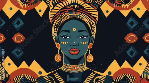 African Culture Geometric Frame in Flat Vector Style