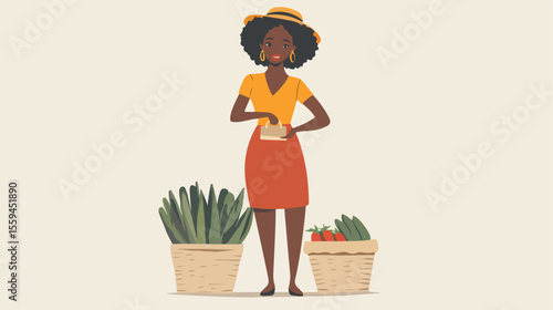 Afro-Colombian Saleswoman Flat Vector Illustration