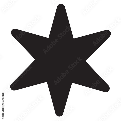 A simple black six pointed star shape with rounded tips on a clean white background