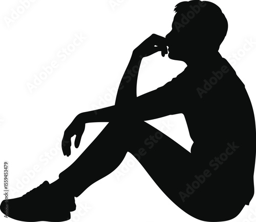 Person Sitting Silhouette: Thoughtful Contemplation and Sadness Illustration