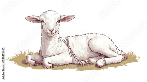 Helpless lamb with tied legs for sacrifice