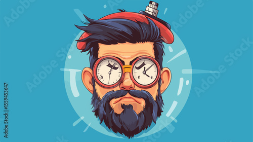 Cheerful Barber Cartoon Mascot with Alarm Clock Head