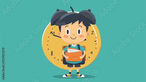 Animated Alarm Clock Character Going to School Vector Illustration