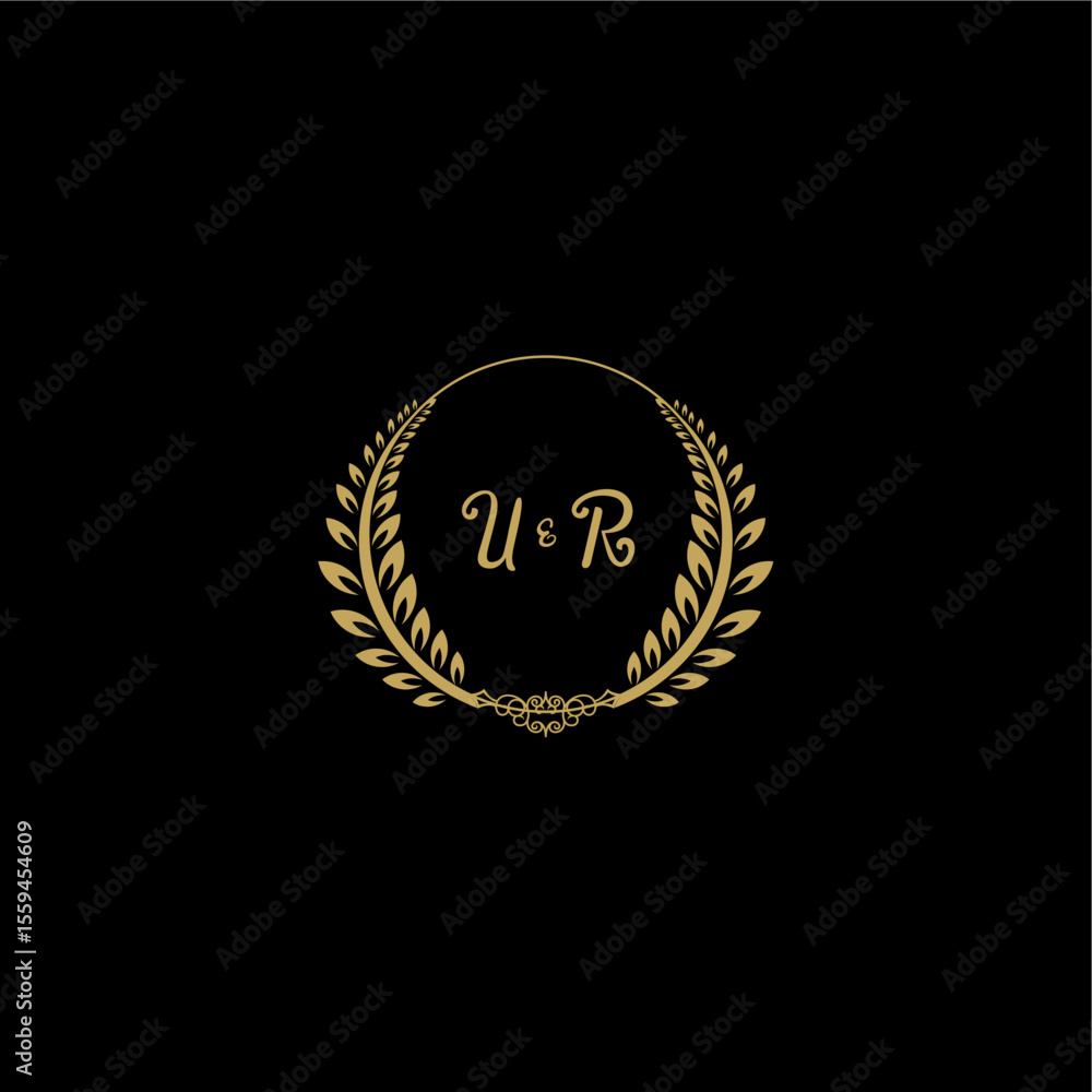 Fototapeta premium UR beautiful feminine and elegant wedding monogram initial logo with circle floral gold