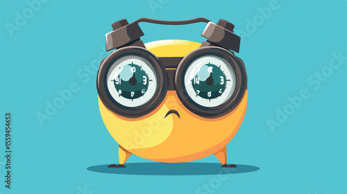 Clever Alarm Clock Cartoon Character with Binoculars Looking Ahead
