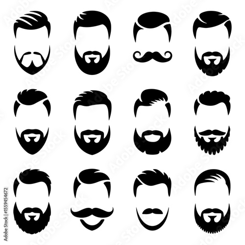 Unique high quality Beard and mustache line icon set