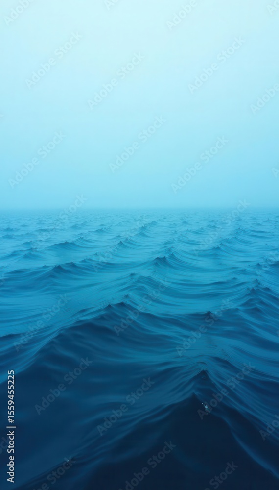 Fototapeta premium Deep blue ocean, thick fog obscures distant horizon , element, ocean