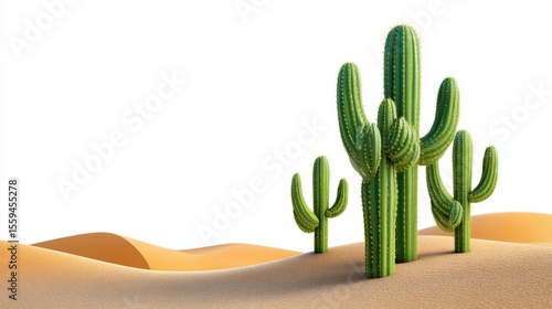 Green Cactus Plants in Sandy Desert Landscape Under Clear Blue Sky