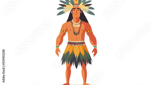 Authentic Amazonian Indigenous Man Wearing Traditional Skirt, Cultural Heritage Concept