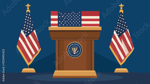 American Elections Podium with Flag Flat Vector Illustration