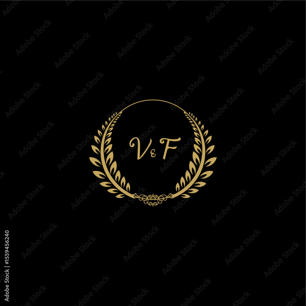 Fototapeta premium VF beautiful feminine and elegant wedding monogram initial logo with circle floral gold