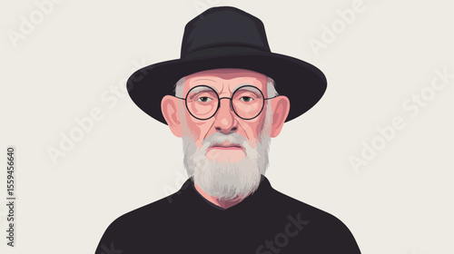 Amish Old Man Portrait Vector Illustration