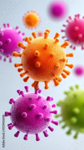 Colorful 3D Representation of Virus Particles on Light Background