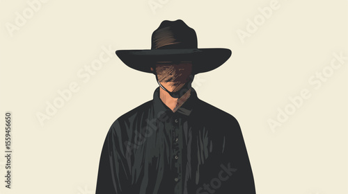 Amish Man with Hat Flat Vector Illustration