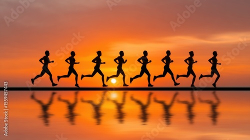 Exuberant Runners Silhouetted Against a Stunning Sunset Reflection