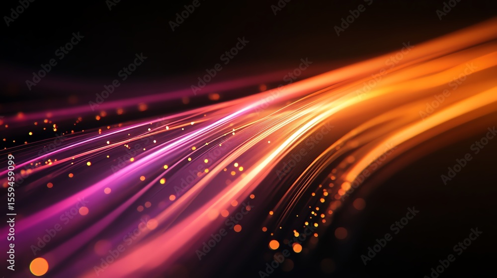 Fototapeta premium Abstract Orange Pink Light Trails Dancing Across Black Velvet Background