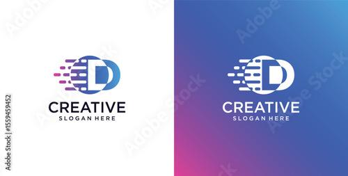 ikon logo D awal teknologi digital