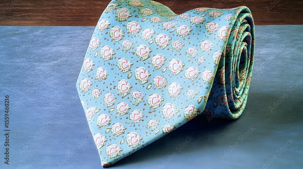 Naklejka premium Floral Patterned Silk Necktie Rolled Up Fashion Accessory
