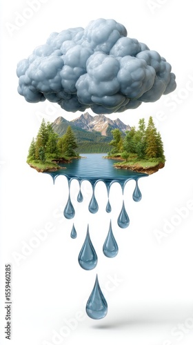 Stunning Nature Scene with Cloud, Water Droplets and Landscape Elements