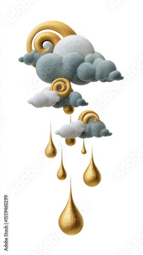 Whimsical Clouds and Droplets with Artistic Swirls in Soft Colors